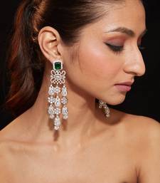 Silver plated green stones dangler earrings