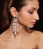 Silver plated green stones dangler earrings