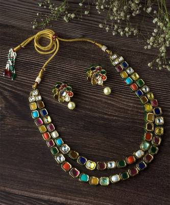 Gold plated multicolor stones necklace set 1