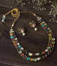 Gold plated multicolor stones necklace set