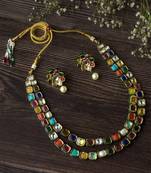 Gold plated multicolor stones necklace set