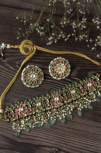 Gold plated multicolor stones choker set