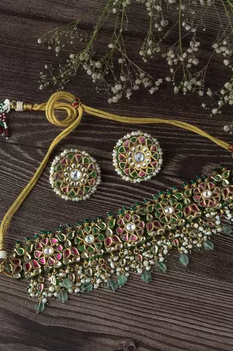 Gold plated multicolor stones choker set