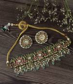 Gold plated multicolor stones choker set
