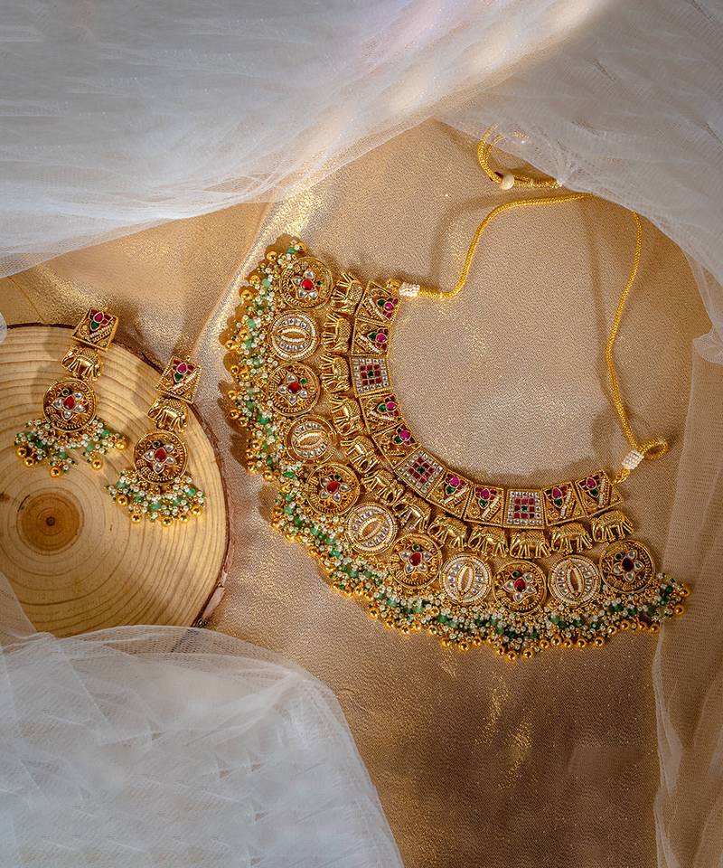 Gold plated multicolor bridal choker set