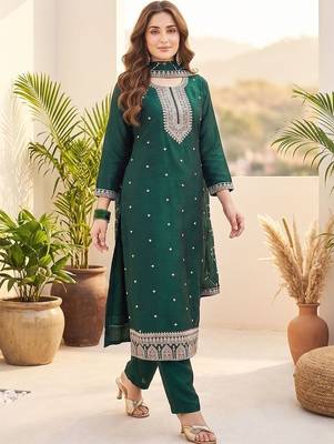Women Ethnic Motifs Embroidered Regular Thread Work Kurta with Trousers & With Dupatta 1