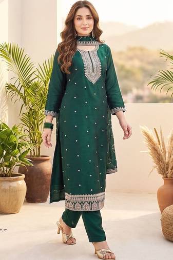 Women Ethnic Motifs Embroidered Regular Thread Work Kurta with Trousers & With Dupatta