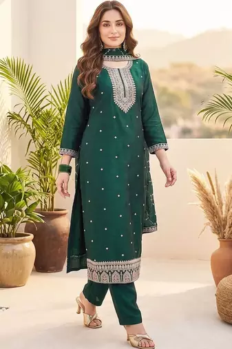 Women Ethnic Motifs Embroidered Regular Thread Work Kurta with Trousers & With Dupatta