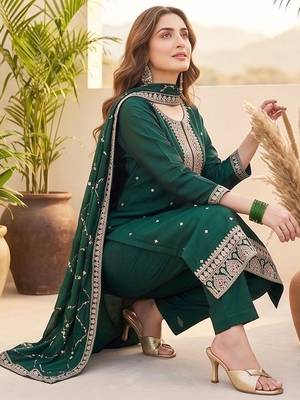 Women Ethnic Motifs Embroidered Regular Thread Work Kurta with Trousers & With Dupatta 2
