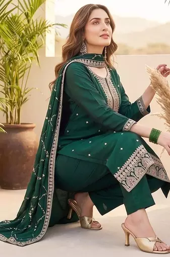 Women Ethnic Motifs Embroidered Regular Thread Work Kurta with Trousers & With Dupatta