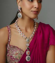 Silver plated multicolor long necklace set