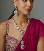 Silver plated multicolor long necklace set