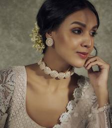 Gold plated white kundan choker set