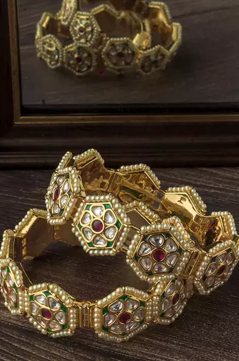 Gold plated multicolor stones bangles