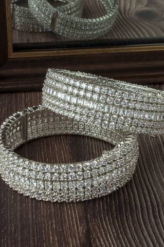 Silver plated zircon stones bangles