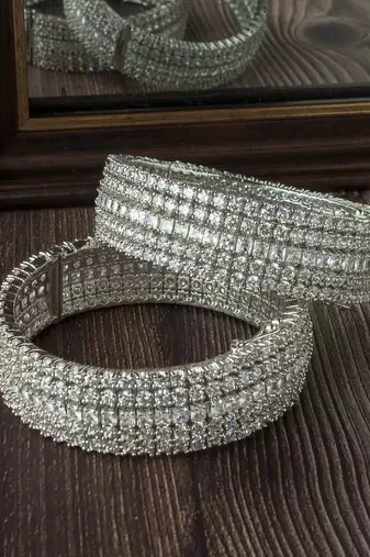 Silver plated zircon stones bangles