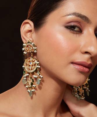 Gold plated multicolor chandbali drop earrings 1