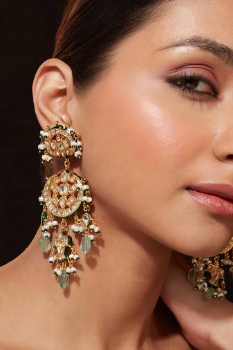 Gold plated multicolor chandbali drop earrings