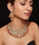 Gold plated ruby red kundan necklace set