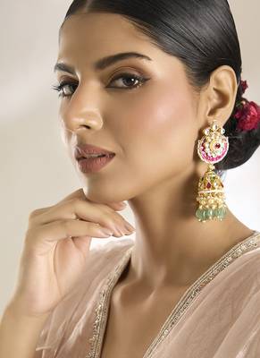Yellow gold multicolor studded jhumkas 1