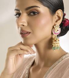 Yellow gold multicolor studded jhumkas