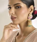 Yellow gold multicolor studded jhumkas