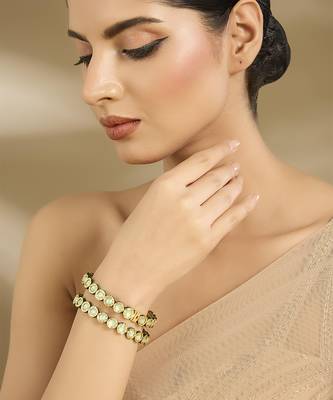Gold plated mint green oval stones bangles 1