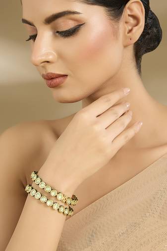 Gold plated mint green oval stones bangles