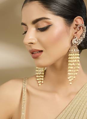 Gold plated polki pearl drop jhumkas 1