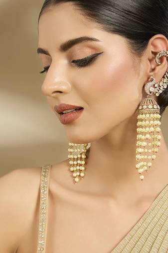 Gold plated polki pearl drop jhumkas