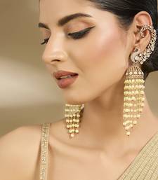 Gold plated polki pearl drop jhumkas