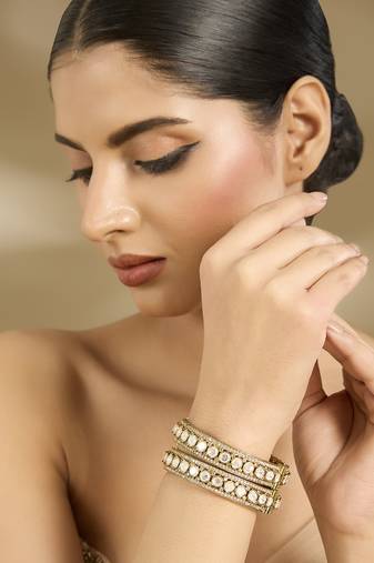 Gold plated white stones polki bangles