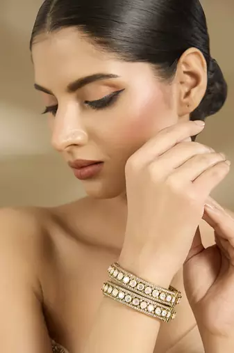 Gold plated white stones polki bangles