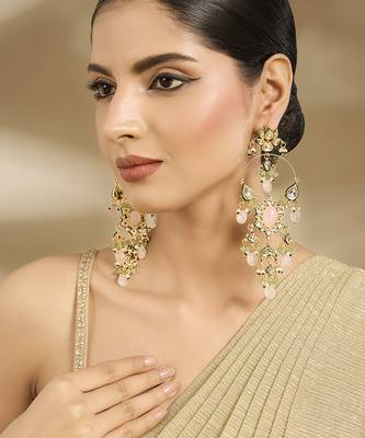 Gold plated baby pink stones chandbali earrings 1