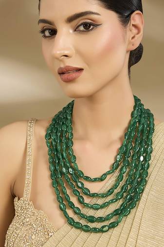 Gold plated green stones layered necklace