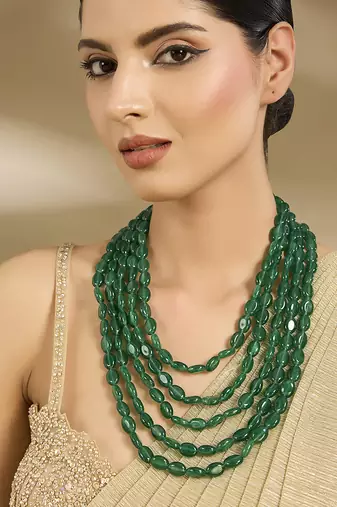 Gold plated green stones layered necklace