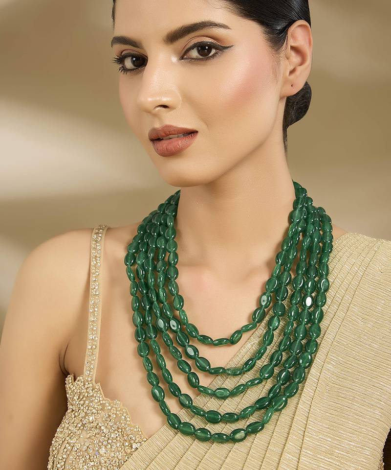 Gold plated green stones layered necklace