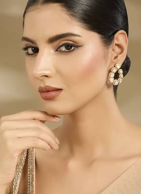 Gold plated white polki stones danglers 1