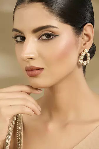 Gold plated white polki stones danglers