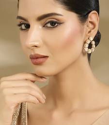 Gold plated white polki stones danglers