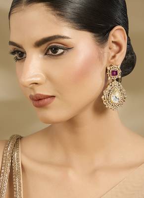 Gold plated ruby red teardrop danglers 1