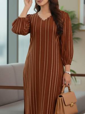 Women Striped Regular Silk Crepe Kurta with Trousers 2
