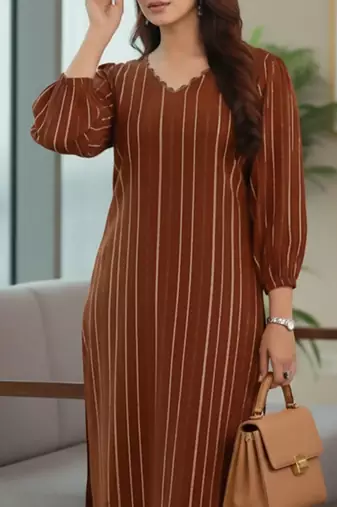 Women Striped Regular Silk Crepe Kurta with Trousers