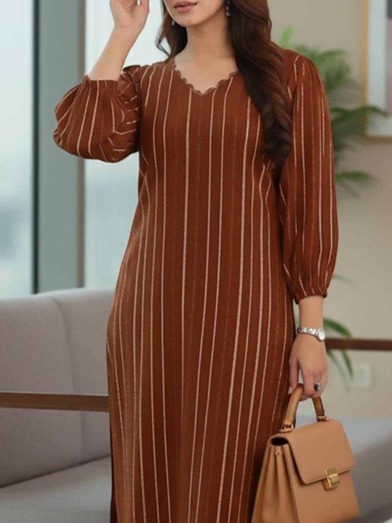 Women Striped Regular Silk Crepe Kurta with Trousers