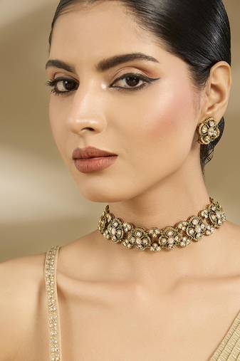 Gold plated green floral choker set