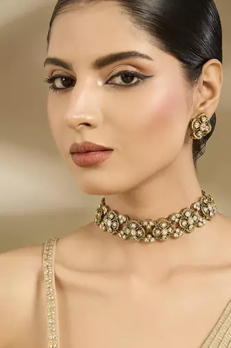 Gold plated green floral choker set