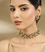 Gold plated green floral choker set