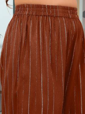 Women Striped Regular Silk Crepe Kurta with Trousers 7