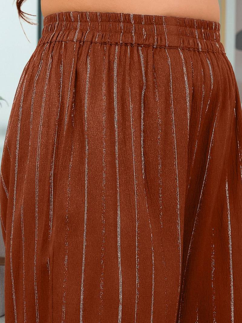 Women Striped Regular Silk Crepe Kurta with Trousers