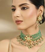 Gold plated mint green beaded choker set